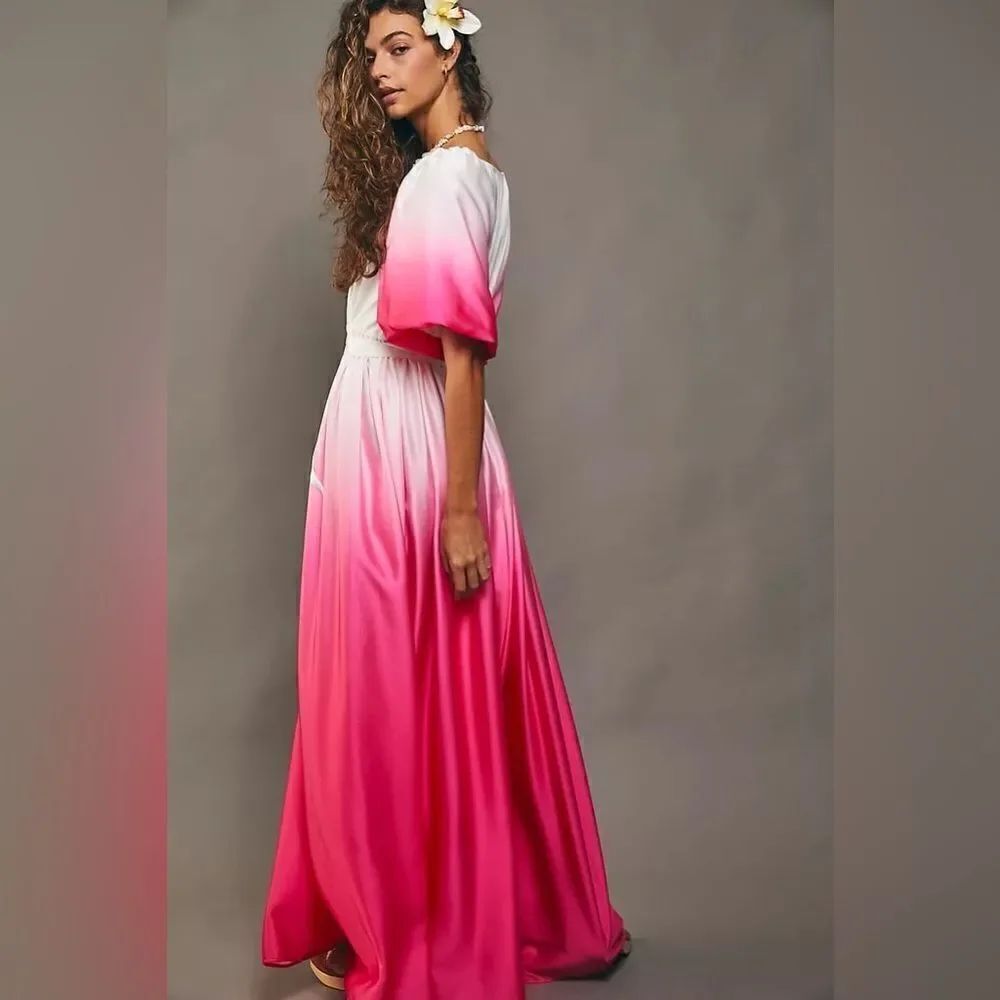 Delfi Sofia x Free People Ombre Dip Dyed Puff Sleeve Vintage Maxi Dress